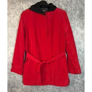 Pendleton Womens Polyester Red Belted Rain Jacket Small Hooded Waterproof EUC